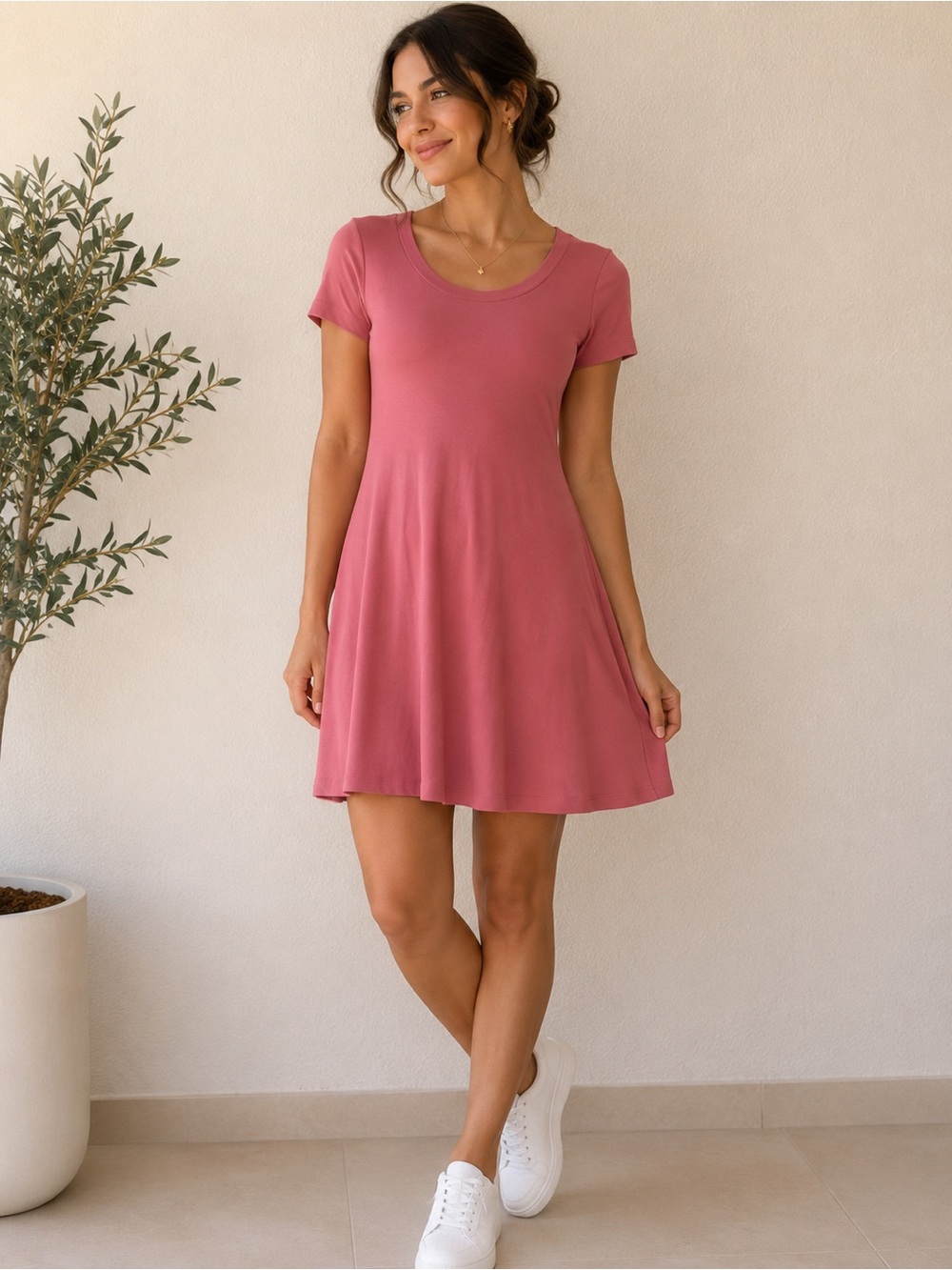 Daily Ritual Scoop Neck T-Shirt Dress in Dusty Rose